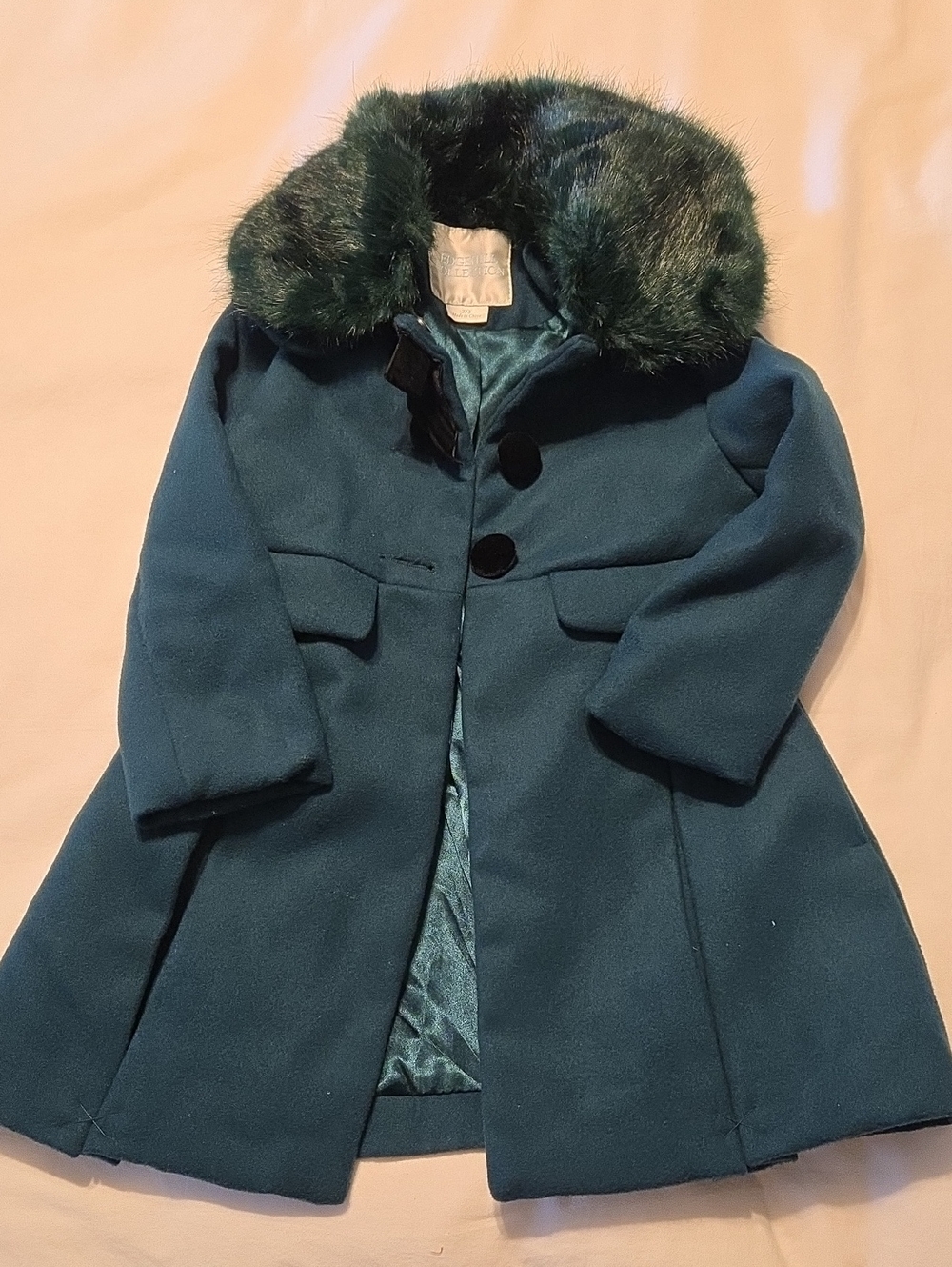 Edgehill Collection Kids' Hunter Green Pea Coat with Faux Fur Collar